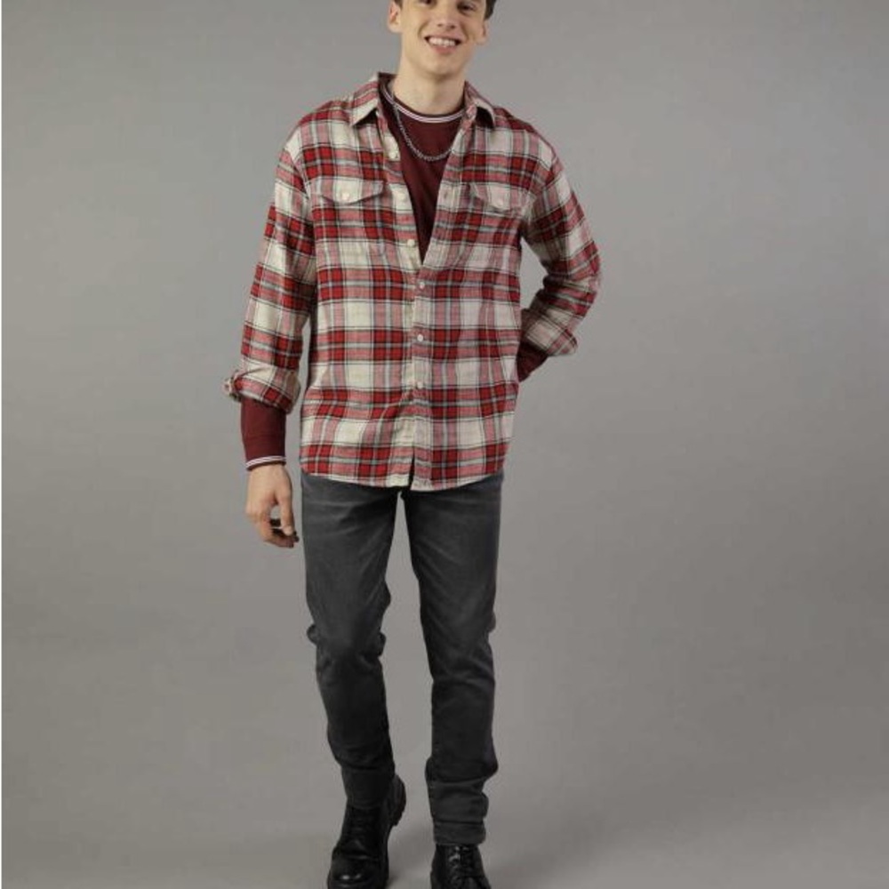 American Eagle Red Plaid Flannel Shirt